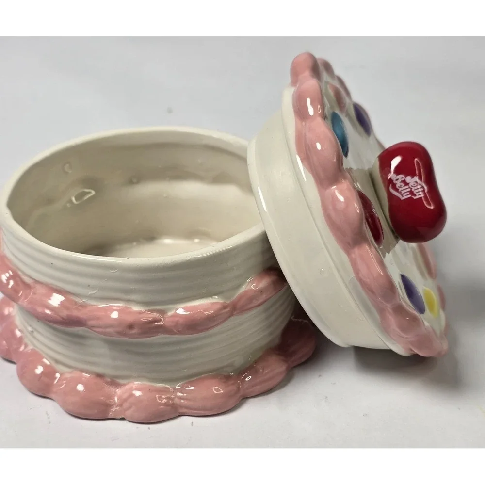 Jelly Belly Ceramic Birthday Cake Jelly Bean Pink Candy or Trinket Box